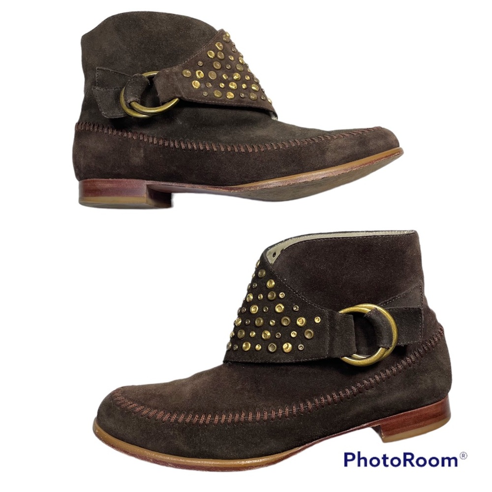 Candela NYC brown genuine suede leather boot with metal studs size 6.5